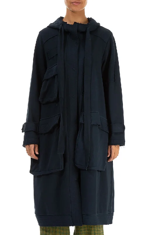 Early Bird Offer Hooded Three Pockets Midnight Blue Cotton Jacket