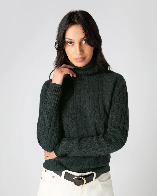 Women’s Formal Wear Women's Cable Roll Neck Cashmere Jumper Dark Green