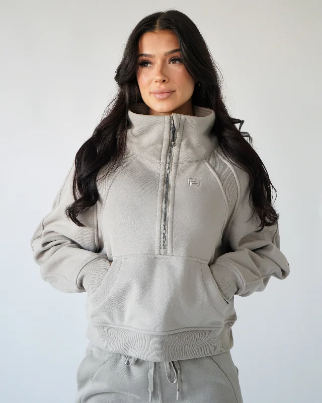 Casual Chic Lounge Half-Zip Sweatshirt - Taupe