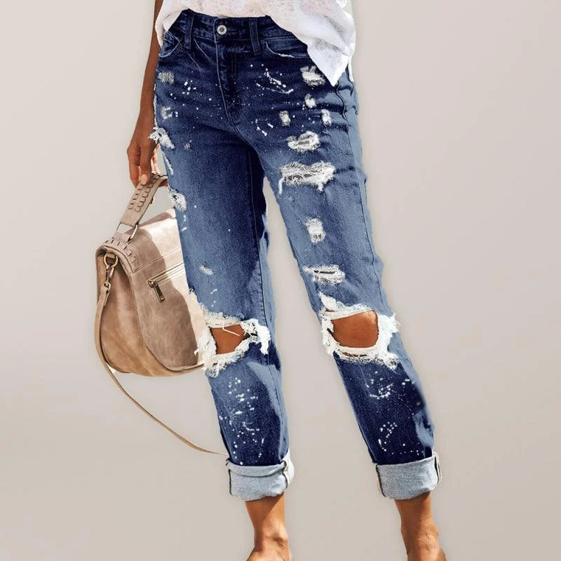 Eclectic Style Wardrobe Ladies Ripped Straight-Leg Jeans