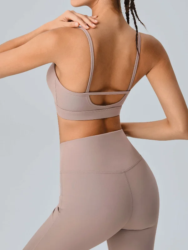 Comfortable Women’s Outfits Khaki Cut Out Sports Bra - Light Support