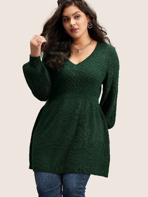 Women's Clothing Plain Plisse Lantern Sleeve A Line Pullover