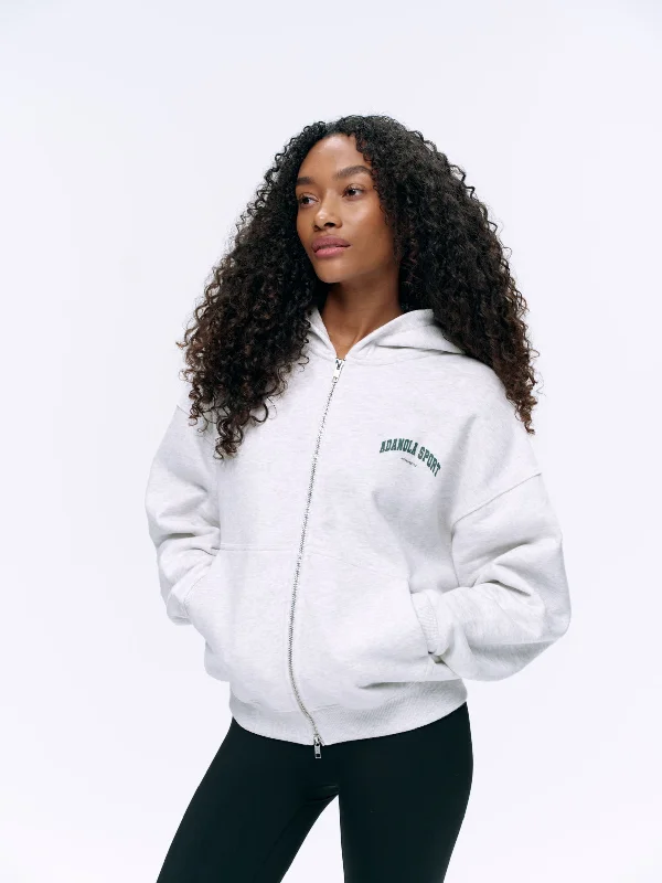 Chic Women’s Clothing for Date Nights AS Double Zip Relaxed Hoodie - Light Grey Melange/Sea Green