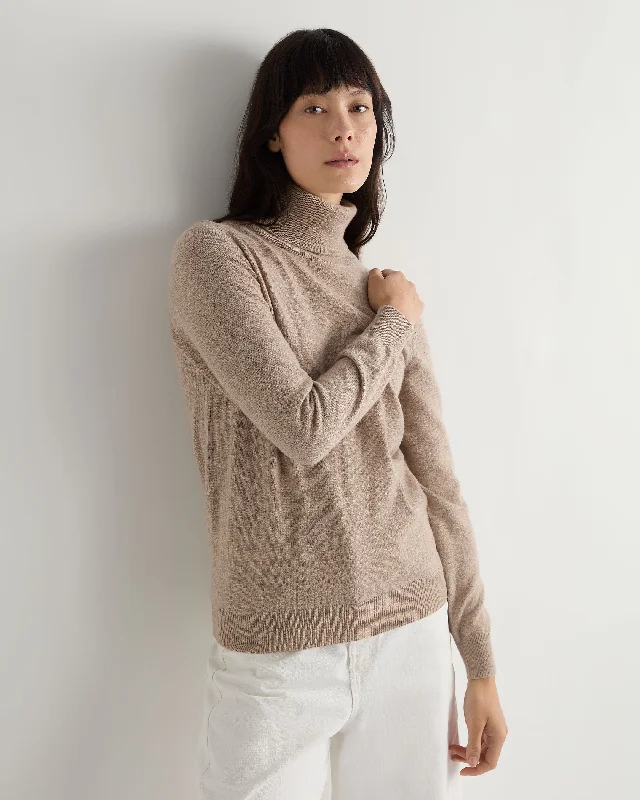 Women’s Evening Wear for Special Occasions Women's Luna Roll Neck Cashmere Jumper Oatmeal Brown