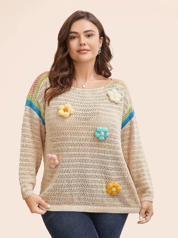 Flash Sales Colored Stereo Flower Design Pullover