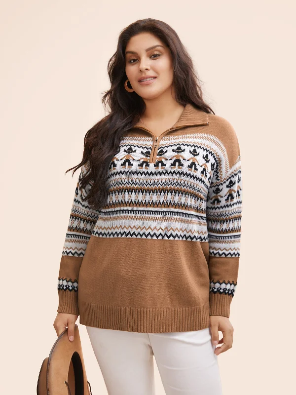 Must Haves Fair Isle Half Zipper Design Pullover