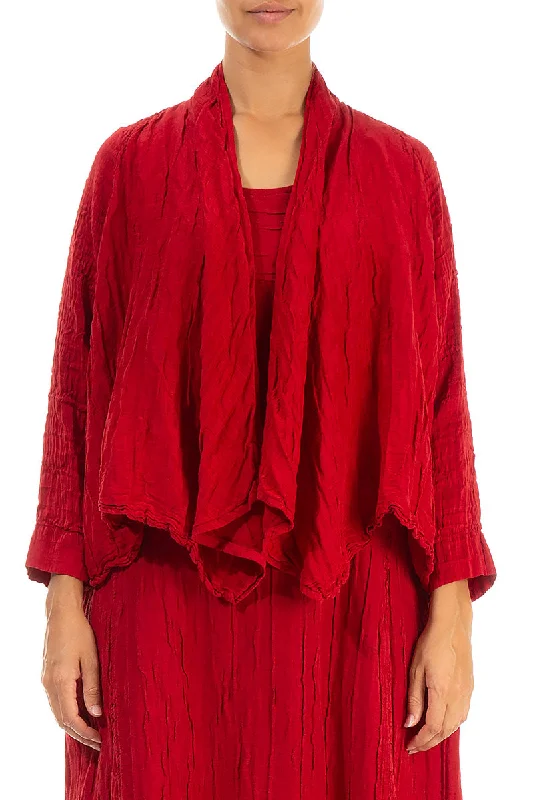 Unbeatable Prices Short Crinkled Red Silk Jacket