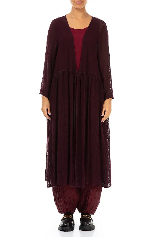 Chic Style, Always In Vogue Tie Front Aubergine Mesh Silk Rayon Jacket