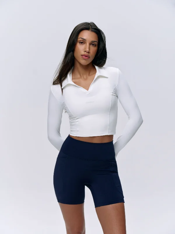 Clothing Store Brushed Long Sleeve Collared Top - White