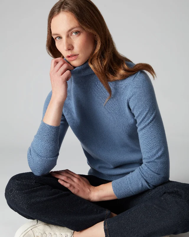 Designer Women’s Fashion Online Women's Luna Roll Neck Cashmere Jumper Alpine Blue