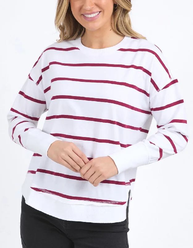 Exclusive Discounts Farrah Stripe Long Sleeve - White/Beetroot Red Stripe