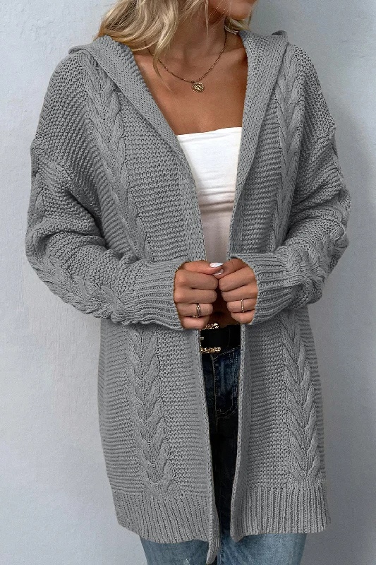 Comfort First Women's Wear Cable-Knit Dropped Shoulder Hooded Cardigan