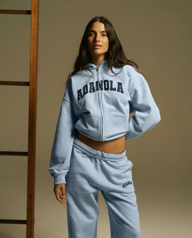Elegant Women’s Clothing Online Varsity Oversized Full Zip Hoodie - Powder Blue/Navy Blue