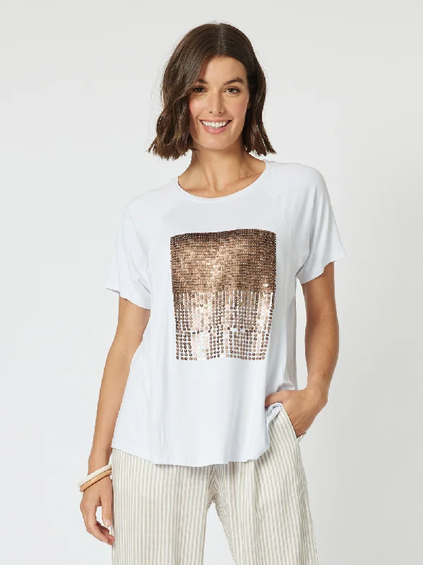 Outfits Ideas Clarity Sequin Patch Tee White/Bronze