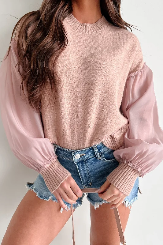 Plus Size Women’s Fashion and Clothing Sharon Contrast Sleeve Sweater (Mauve)