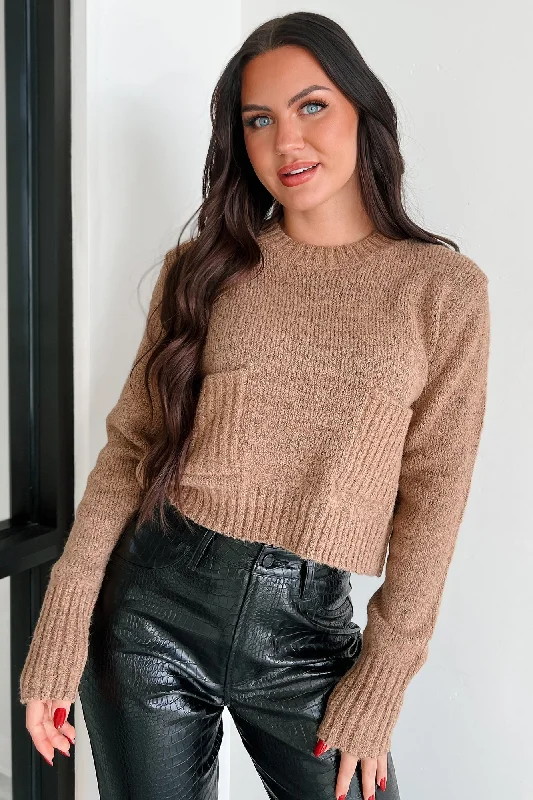 Trend Setting Wardrobe Learning My Worth Pocket Detailed Sweater (Taupe)
