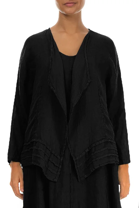 All Season Fashion Collection Open Black Gauze Linen Jacket