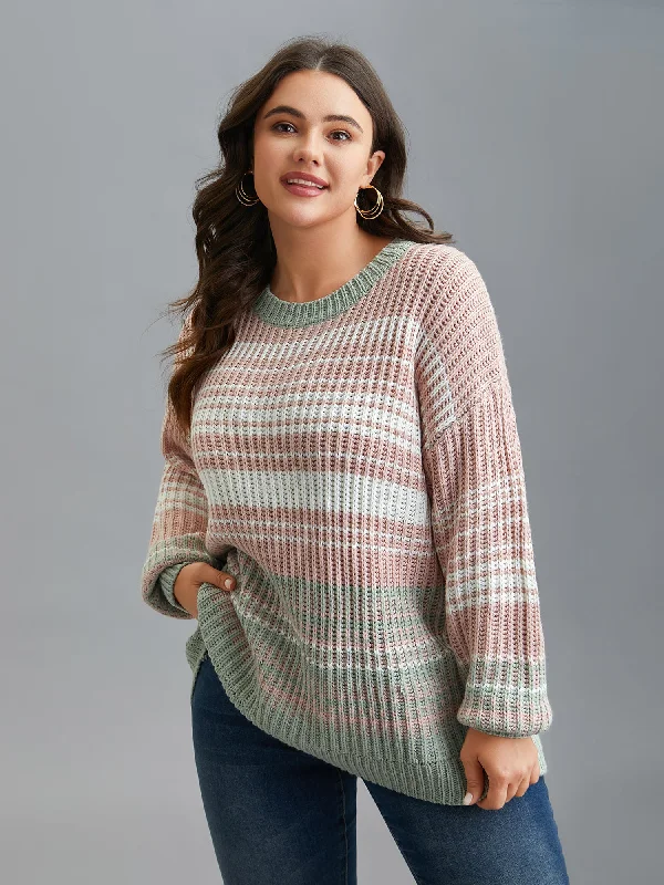 Unique Women’s Fashion Pieces Striped Contrast Colors Ribbed Pullover