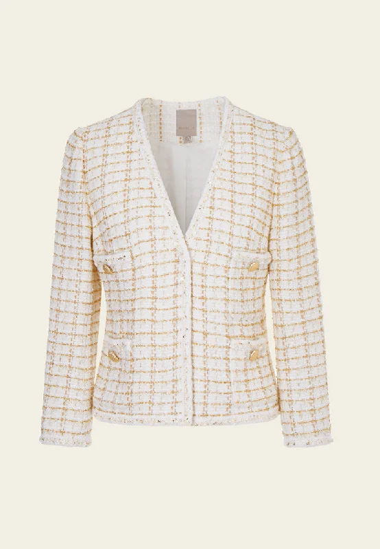 Elegant Women’s Clothing Online V-neck Lurex Checked Jacket