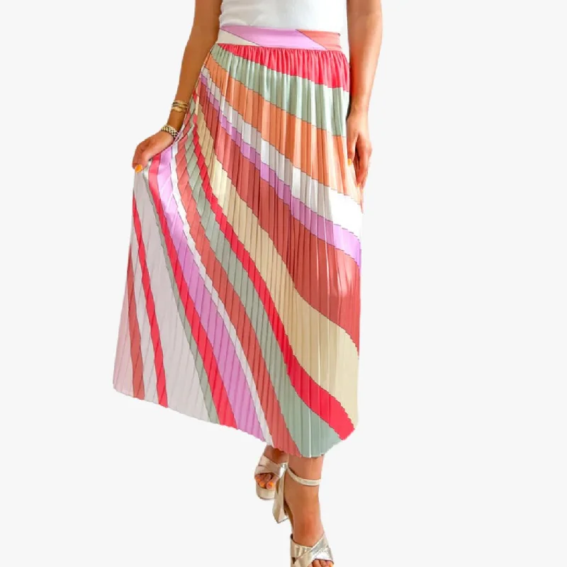 Flash Sale Or Flash Sales Pleated Midi Skirt (Multi Stripe)