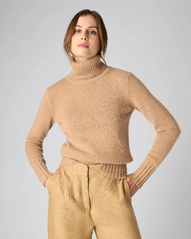 Modern Women’s Apparel Women's Chunky Roll Neck Cashmere Jumper Sahara Brown