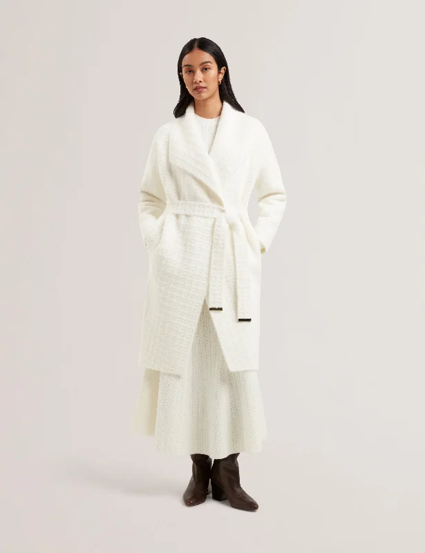 Plus Size Women’s Fashion and Clothing Maxence Jacquard Check Knitted Coat White