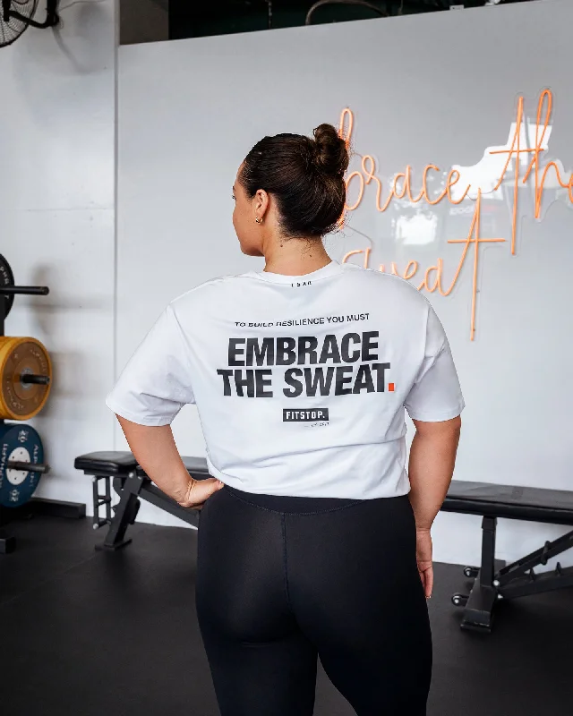 Clothes Women Fitstop Embrace the Sweat FLXCotton Oversized Tee - White-Black