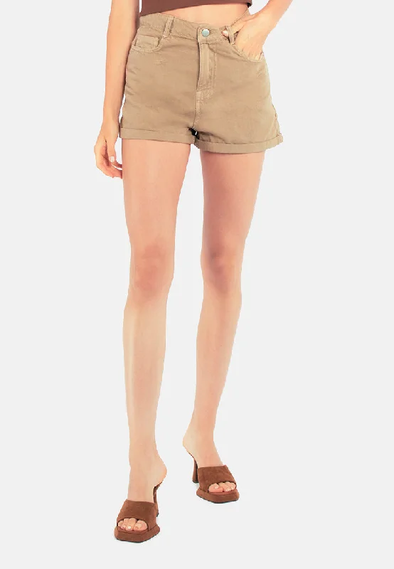 Casual Fashion Cream Basic Upturn Hem Shorts