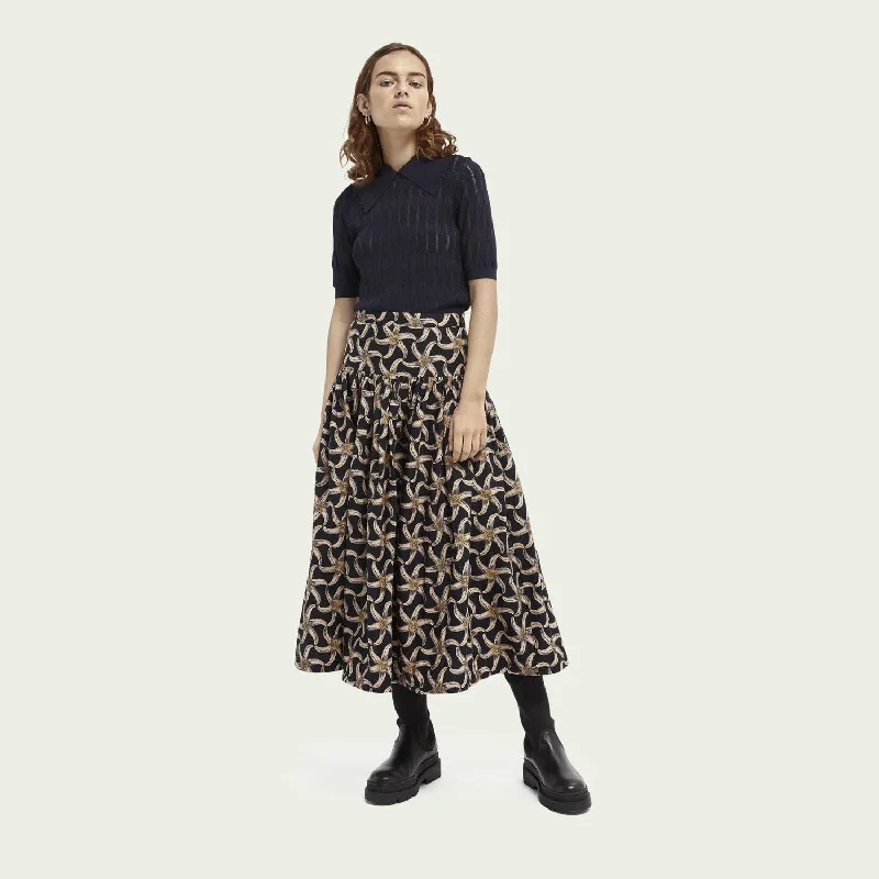 Style Your Wardrobe Voluminous Tiered Skirt (Black Print)