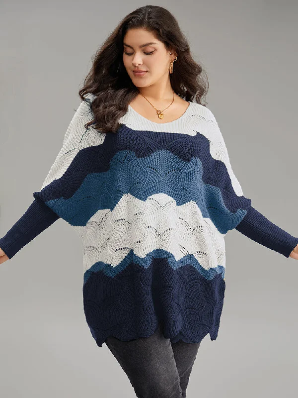 Plus Size Women’s Fashion Contrast Cut Out Batwing Sleeve Pullover