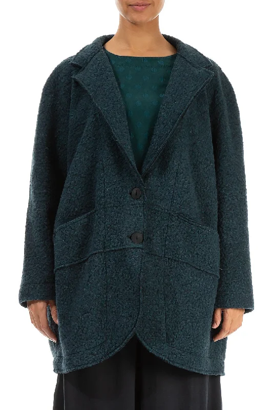 Online Impressions Boutique Collar Teal Plush Wool Cotton Jacket-Coat