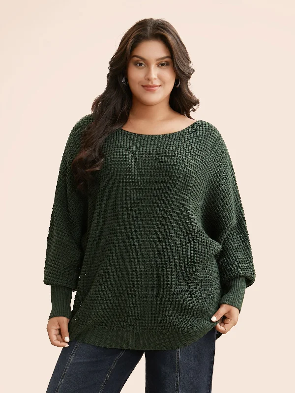 Effortless Everyday Wear Texture Boat Neck Dolman Sleeve Pullover