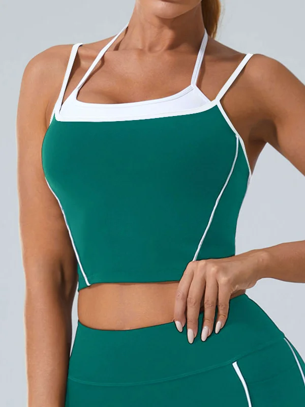 Fashion-forward Women’s Clothing Green Contrast Straps Line Sports Bra - Light Support