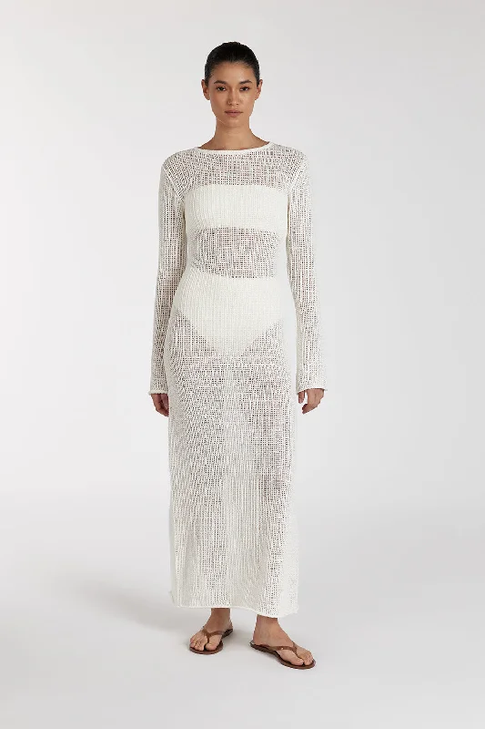 Trend Setting Wardrobe MARGOT OFF WHITE CREW NECK MIDI DRESS