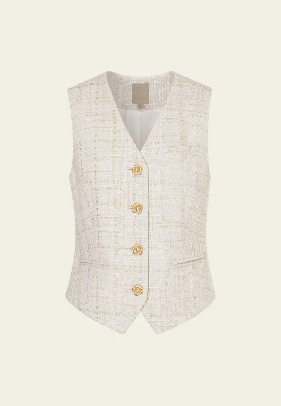 Trendy Women’s Apparel Golden Flower Button Slit-pocket Waistcoat